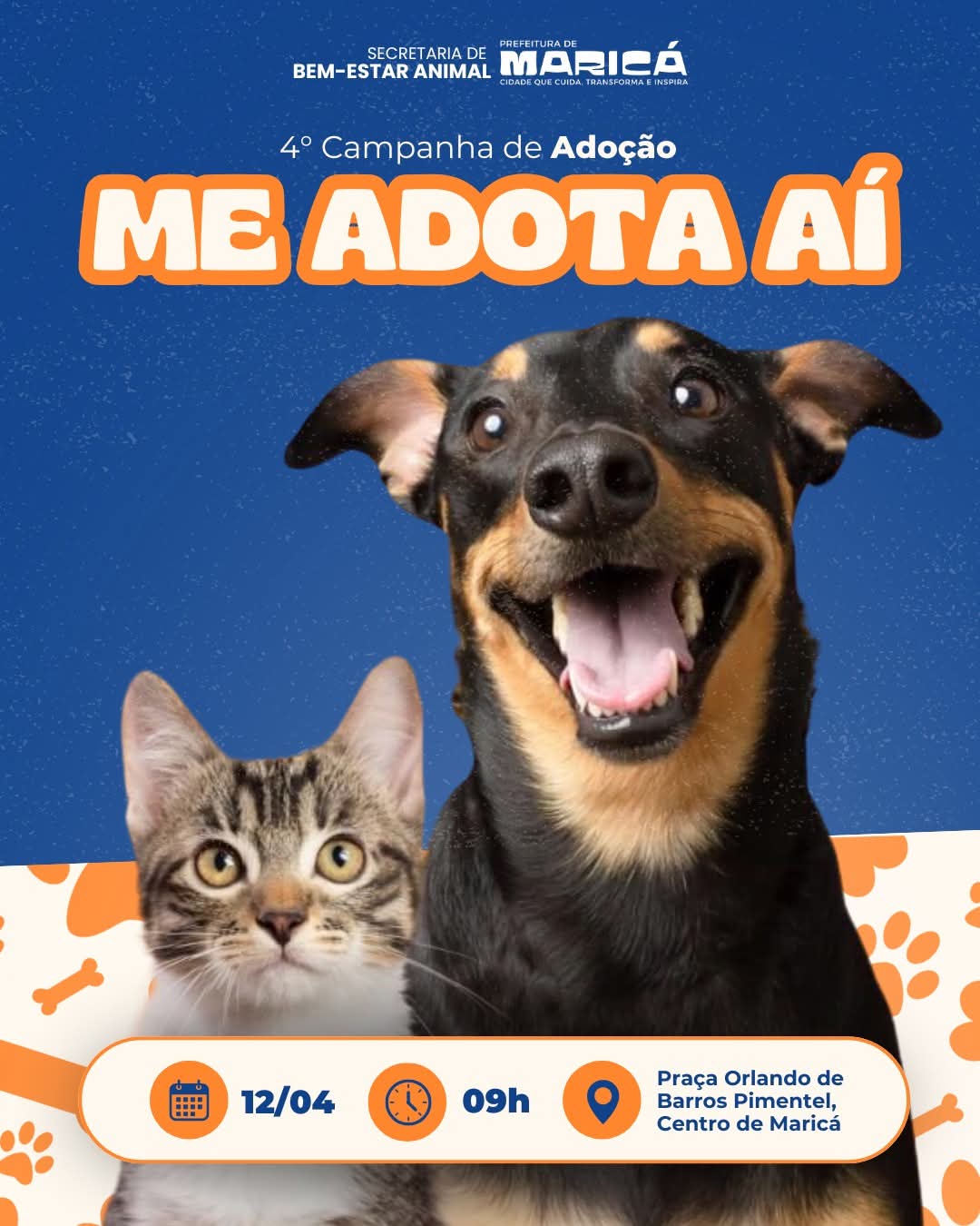 4ª Campanha de Adoção de Cães e Gatos na Praça Orlando Barros Pimentel, no Centro de Maricá.